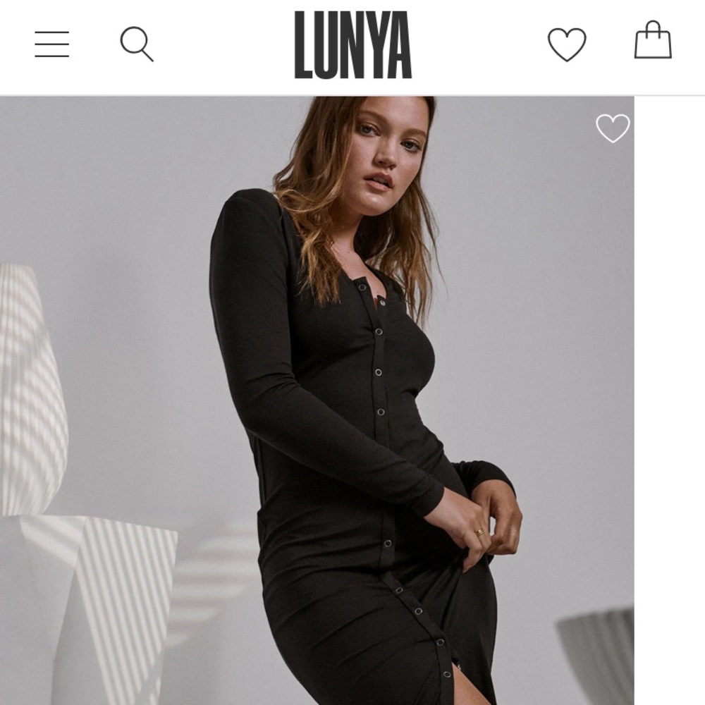 LUNYA soft modal ribbed snap midi dress size S BNWT
